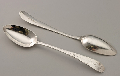 Irish Georgian Silver Bright Cut Tablespoons (Pair) - Wicklow Regiment (Set 2 of 2)